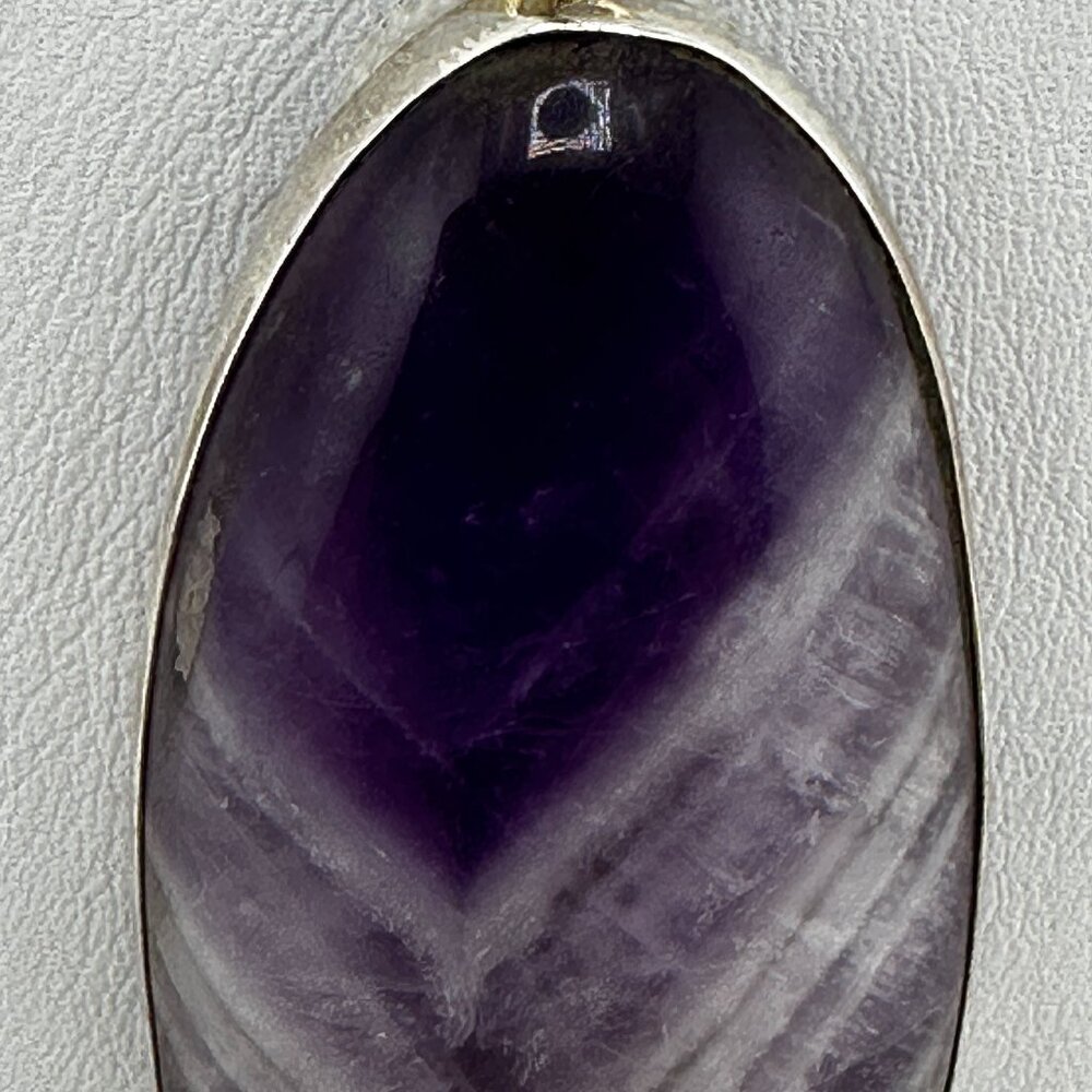 Chevron Amethyst Pendant  Necklace Wrapped in Sterling Silver w/ chain